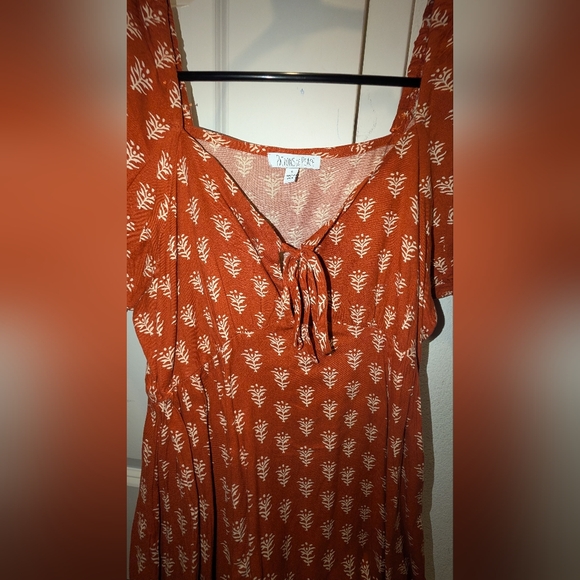 Patrons of Peace Burnt Orange Autumn Maxi Sundress with Puff Sleeves - Picture 2 of 4